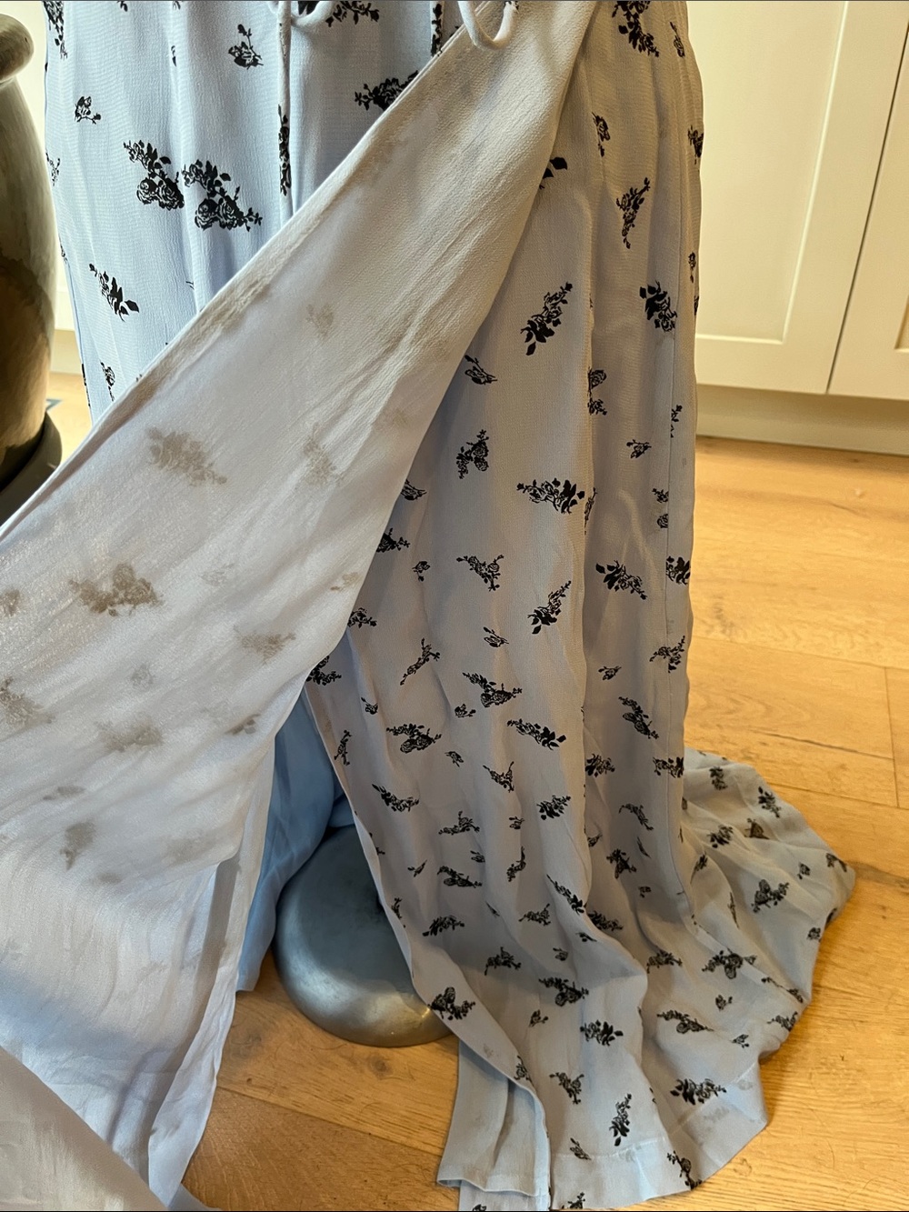 NEW Ganni Light Blue Floral Wrap Spaghetti Strap Midi Dress - Picture 6 of 11